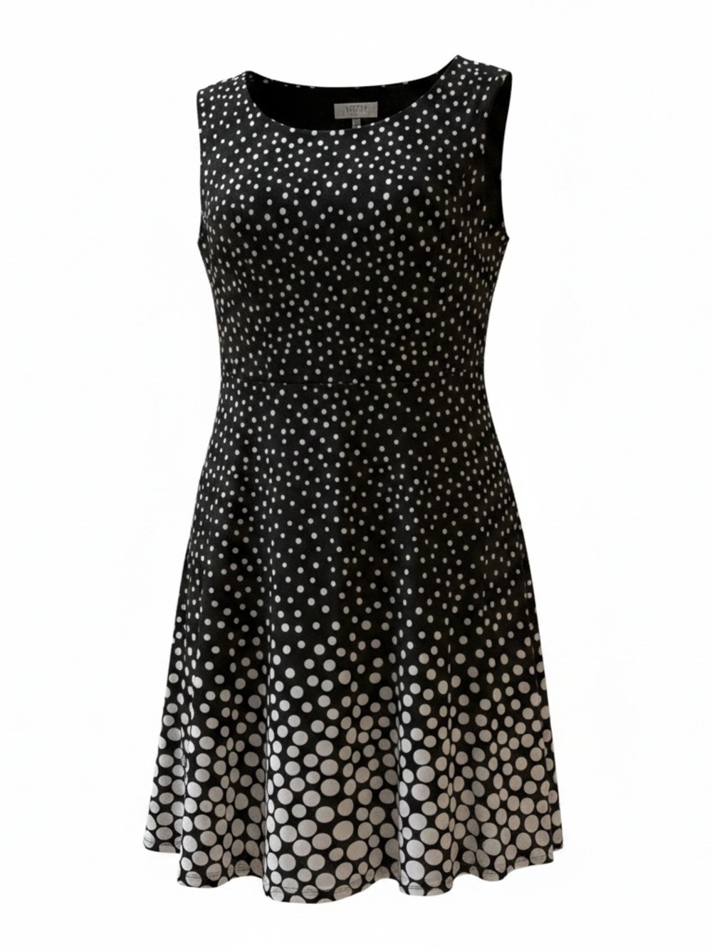 Kasper Black & White Polka Dot Sleeveless Midi Dress